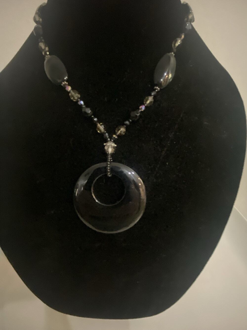 Black Oval Hematite Pendant Necklace